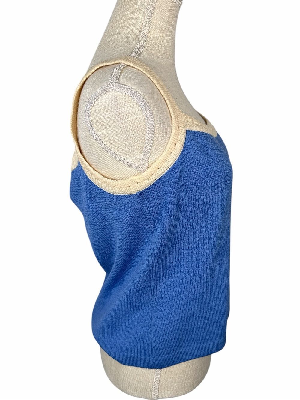 St. John Blue & Cream Knit Preloved Tank Top - Picture 2 of 5